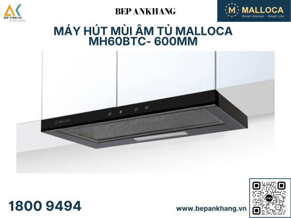 Máy hút khói khử mùi âm tủ Malloca MH 60BTC - Full Đen